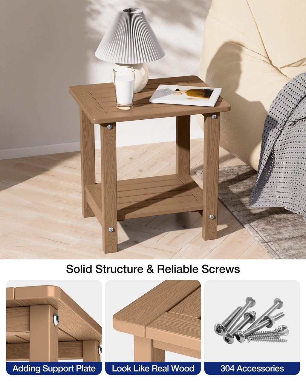 Outdoor Side Table Set of 2 Weather Resistant 2-Tier G8181