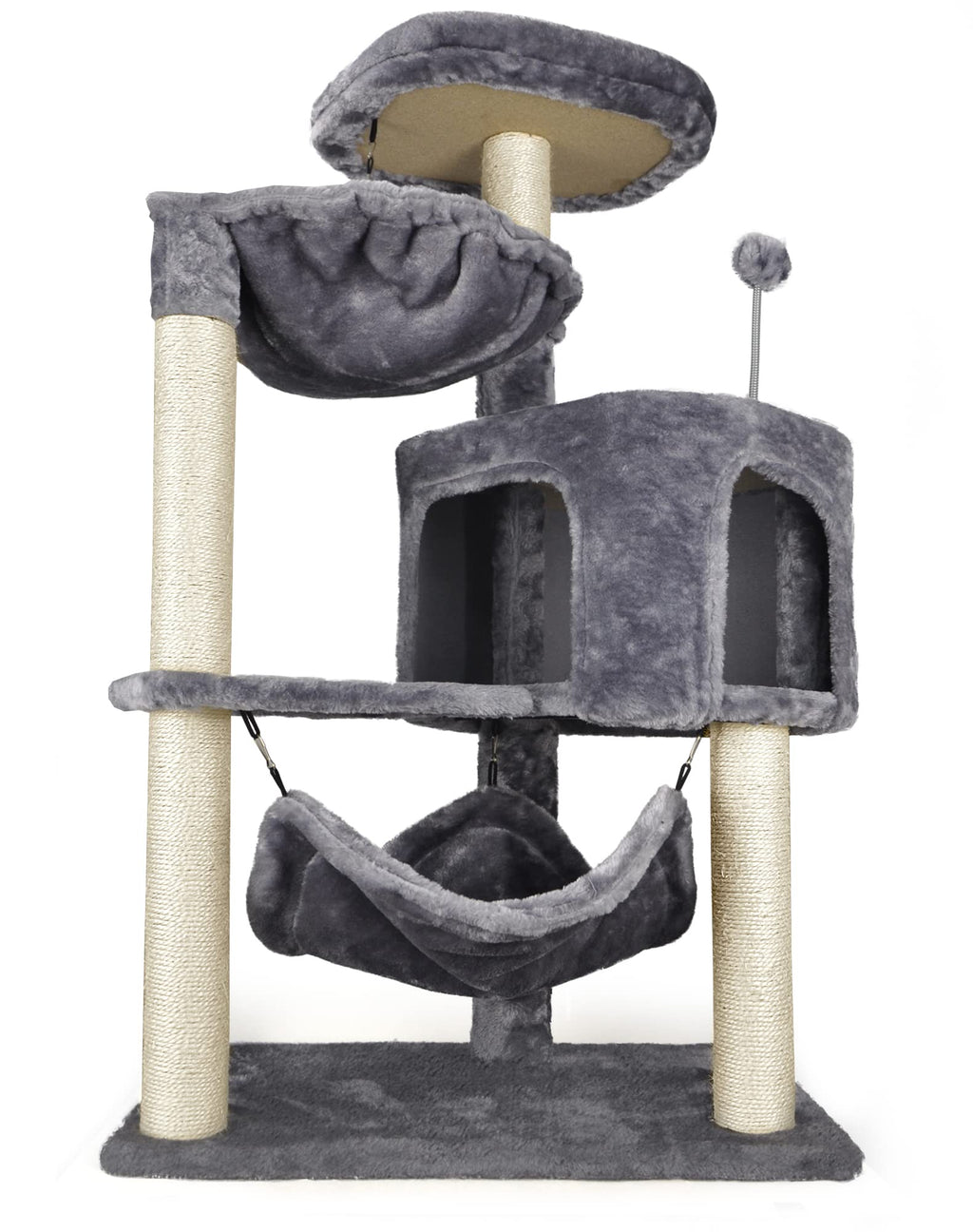 Grey Cat Tree with Cat Condo and Hammock D5750