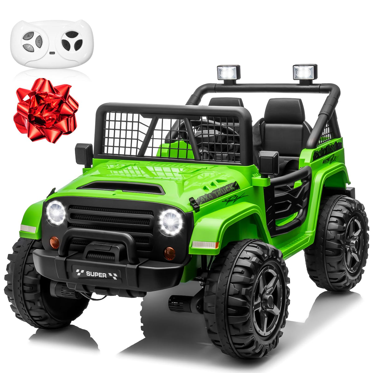 24V Ride on Car with Remote Control, 2 Seater 4WD/2WD Truck, Green X58992