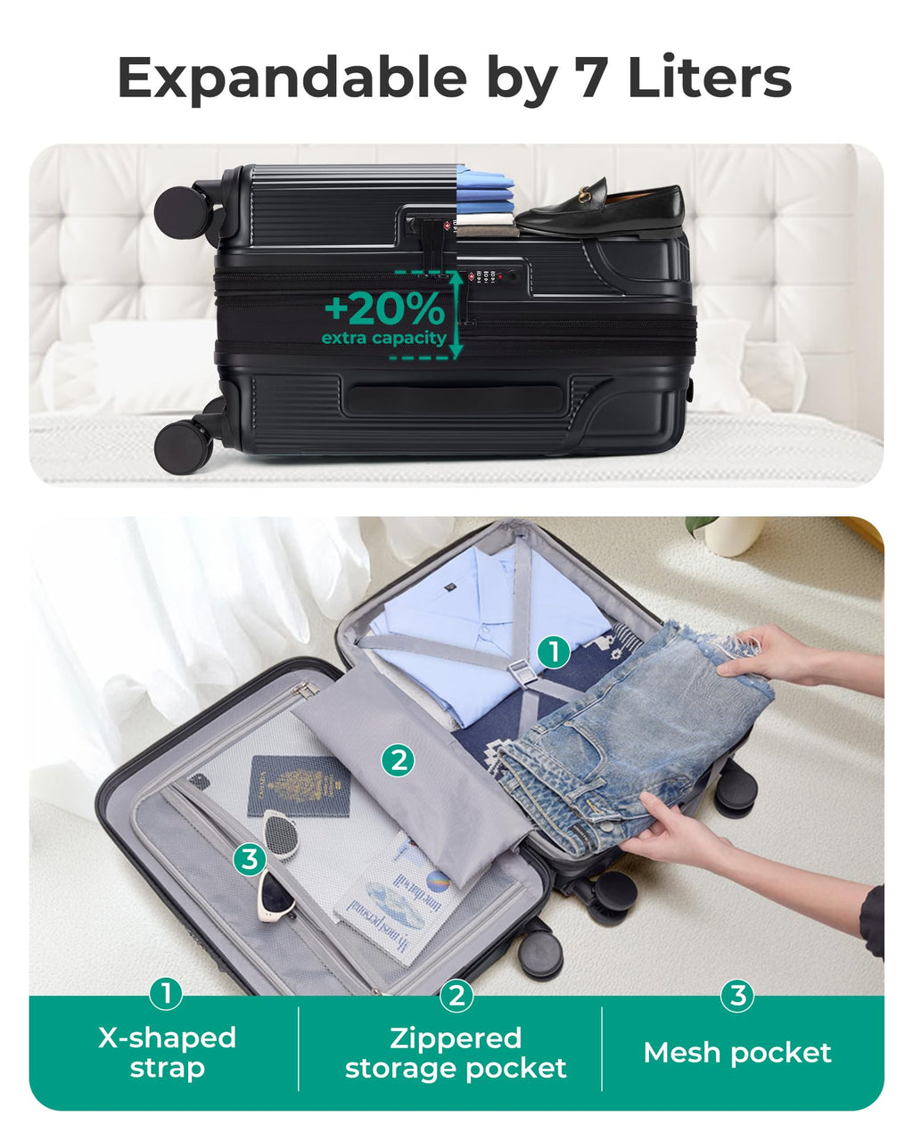 Carry On Luggage with Wheels, Black I181