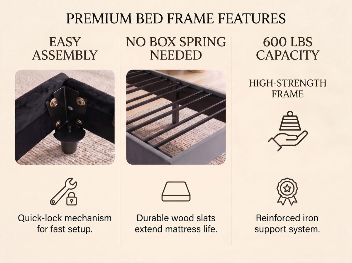 Twin Size Velvet Upholstered Platform Bed Frame with Adjustable Headboard G4904