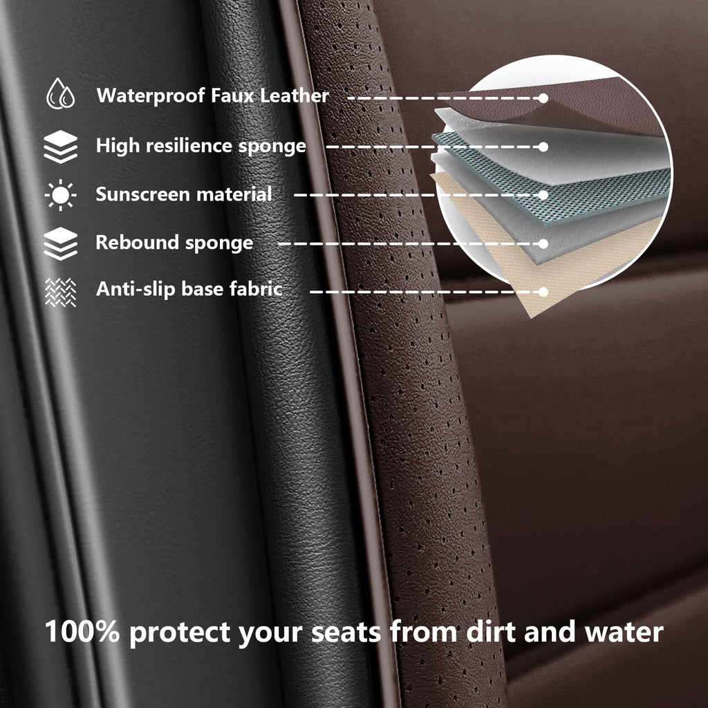 Full Set Car Seat Covers, Waterproof Seat Protectors, Standard 5 Seats, Black & Coffee M5832