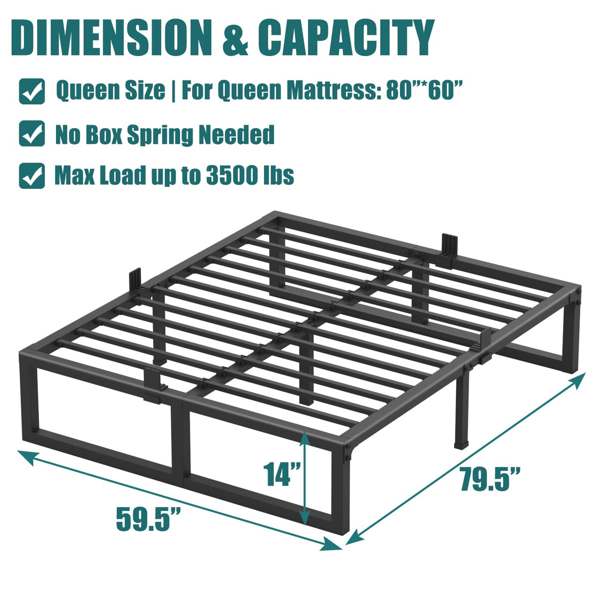 14 Inch Queen Heavy Duty Metal Platform Bed Frame A227042