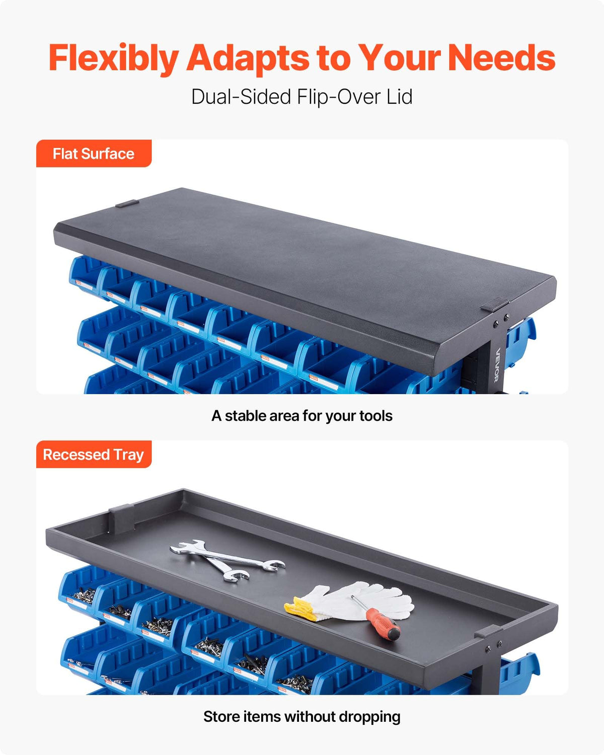 7-Tier Double-Sided Rolling Bin Storage Rack with 94 Plastic Bins M4346