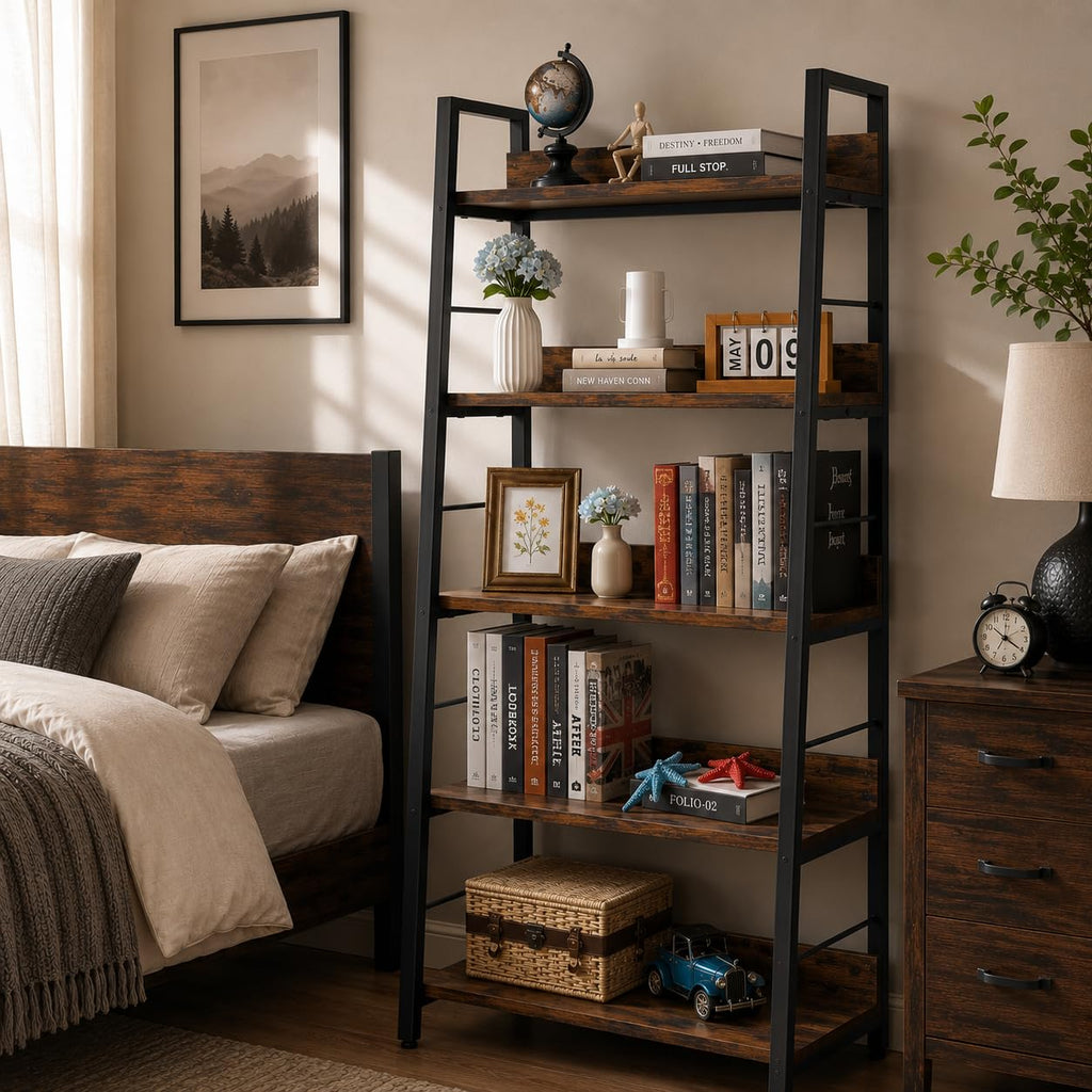5 Tier Wood Metal Ladder Shelf Bookcase X495
