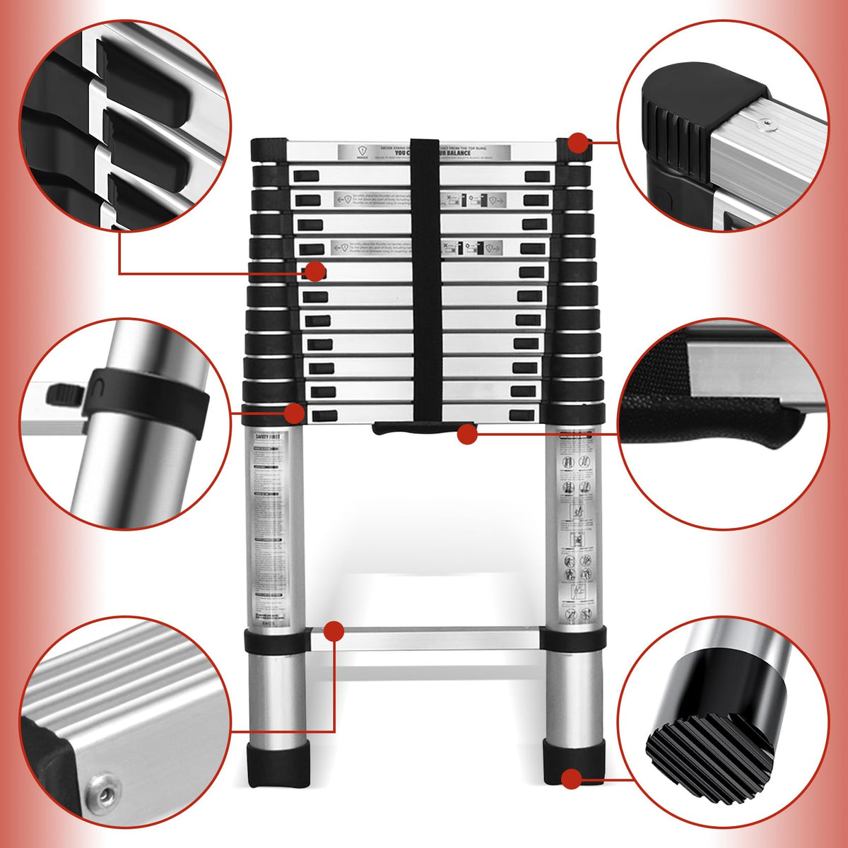 Telescopic Aluminum Ladder 14.5FT 330lbs Capacity T705