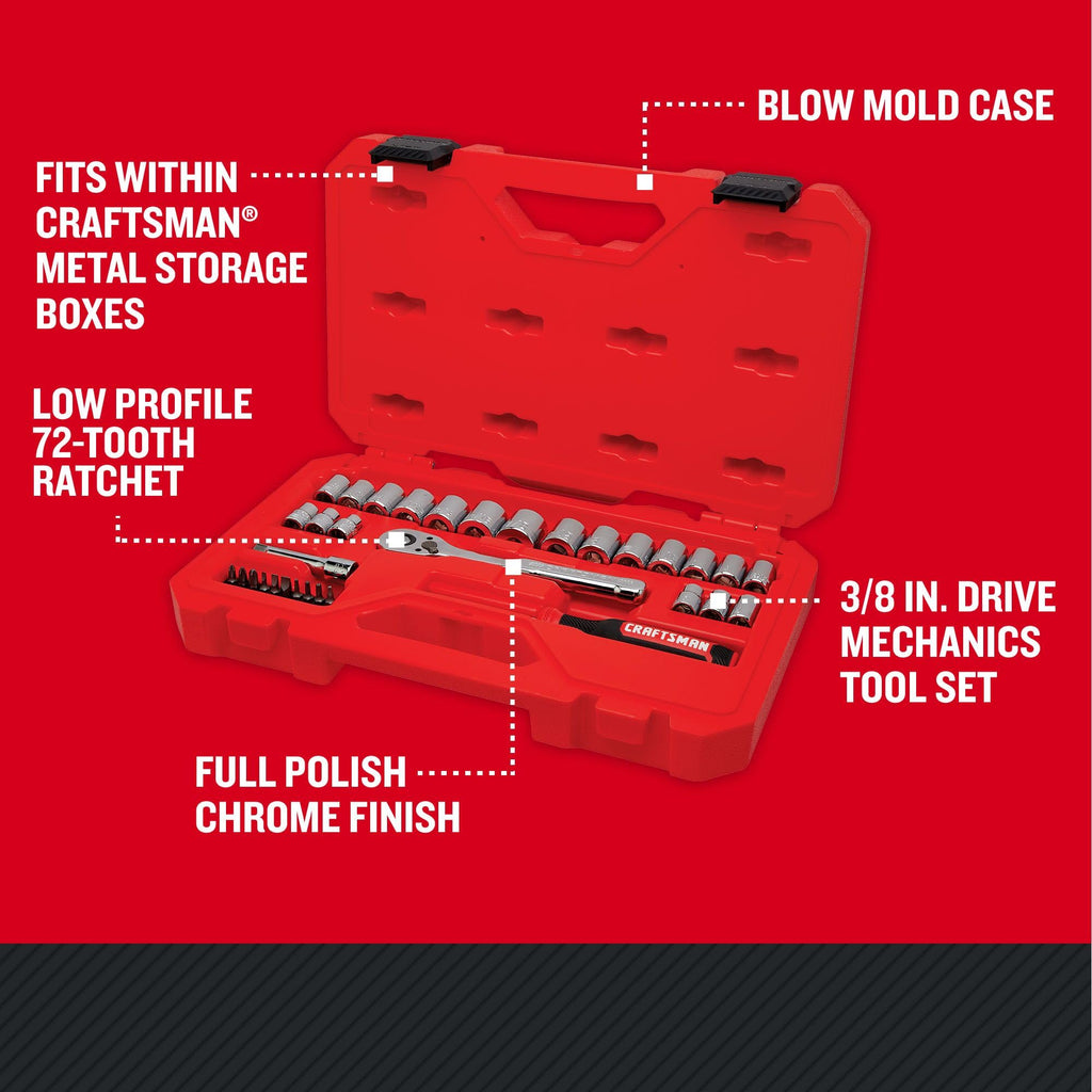33 Piece 3/8 Inch Drive SAE/Metric Mechanics Tool Set W6645