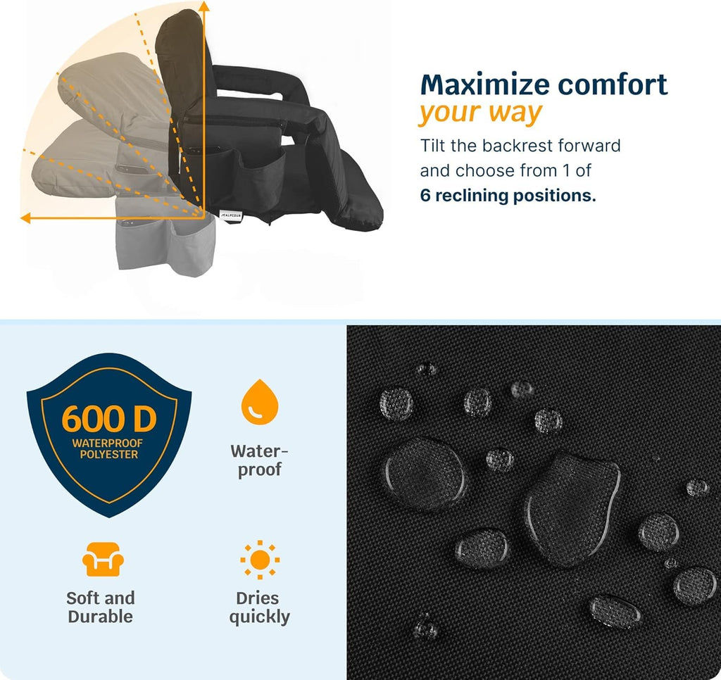 Heated Reclining Stadium Seat with Back Support and Cushion E7678
