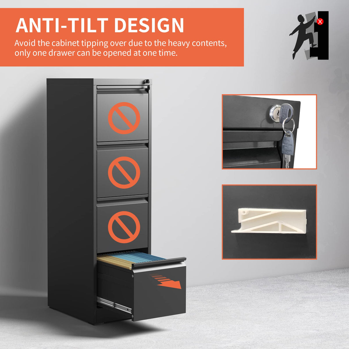 4 Drawer Locking File Cabinet with Wheels V625
