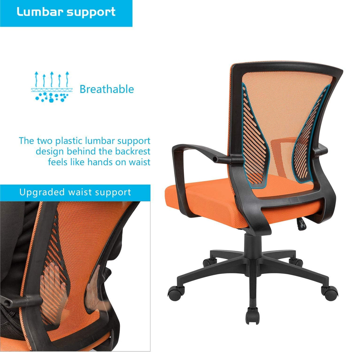Orange Mesh Ergonomic Office Chair with Armrest X45218