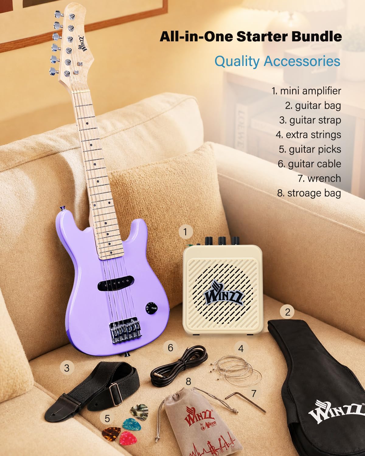 30 Inches Right Handed Electric Guitar with Beginner Kit F183