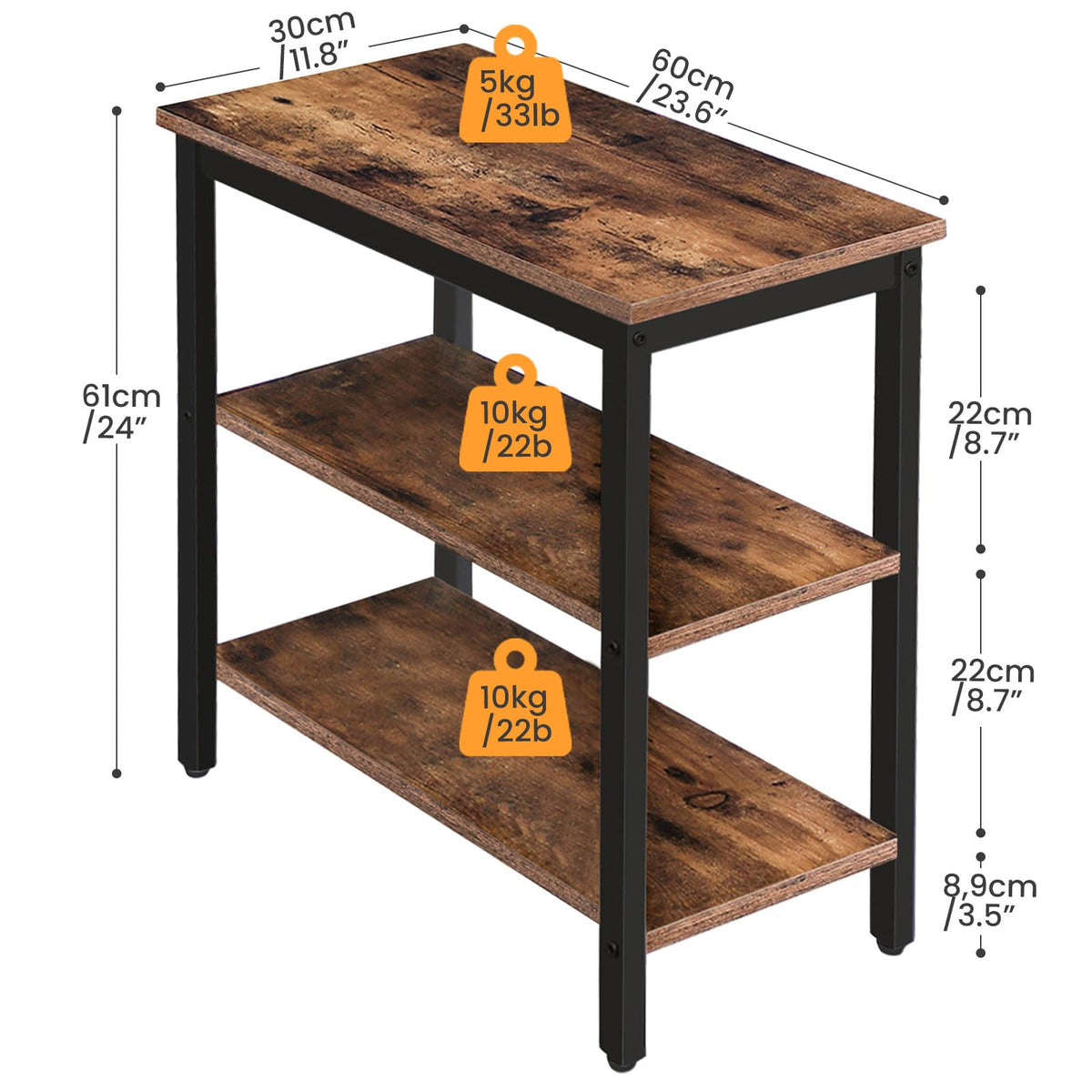 Rustic Brown and Black 3-Tier End Table E975737