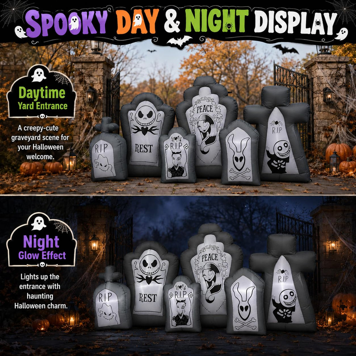 6.9FT Inflatable Tombstone Set with Built-in LED Lights J176330
