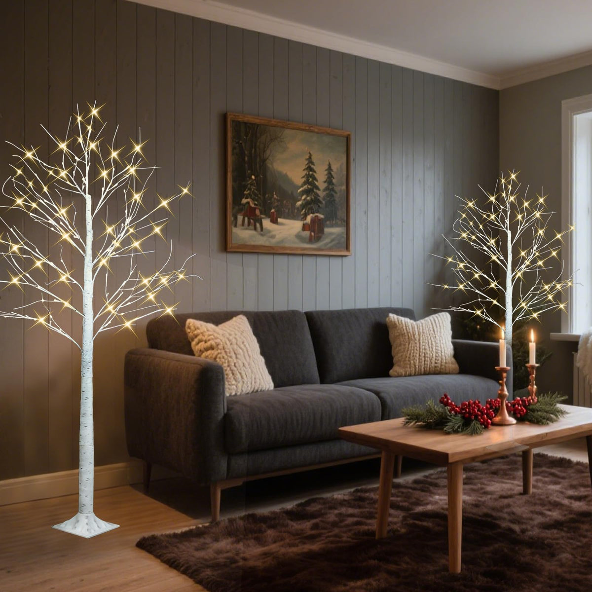 4FT 6FT 8FT Lighted Artificial Birch Tree Set of 3 T3229