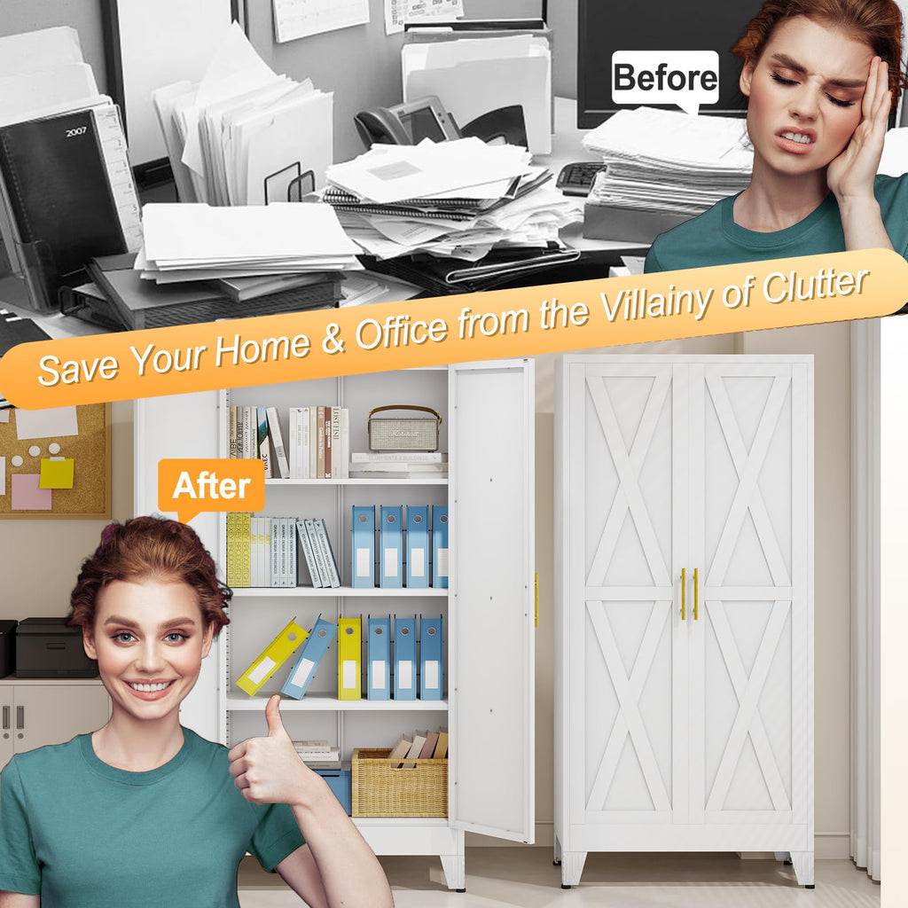 61" Metal Kitchen Pantry Storage Cabinet with 2 Doors and 3 Adjustable Shelves J768