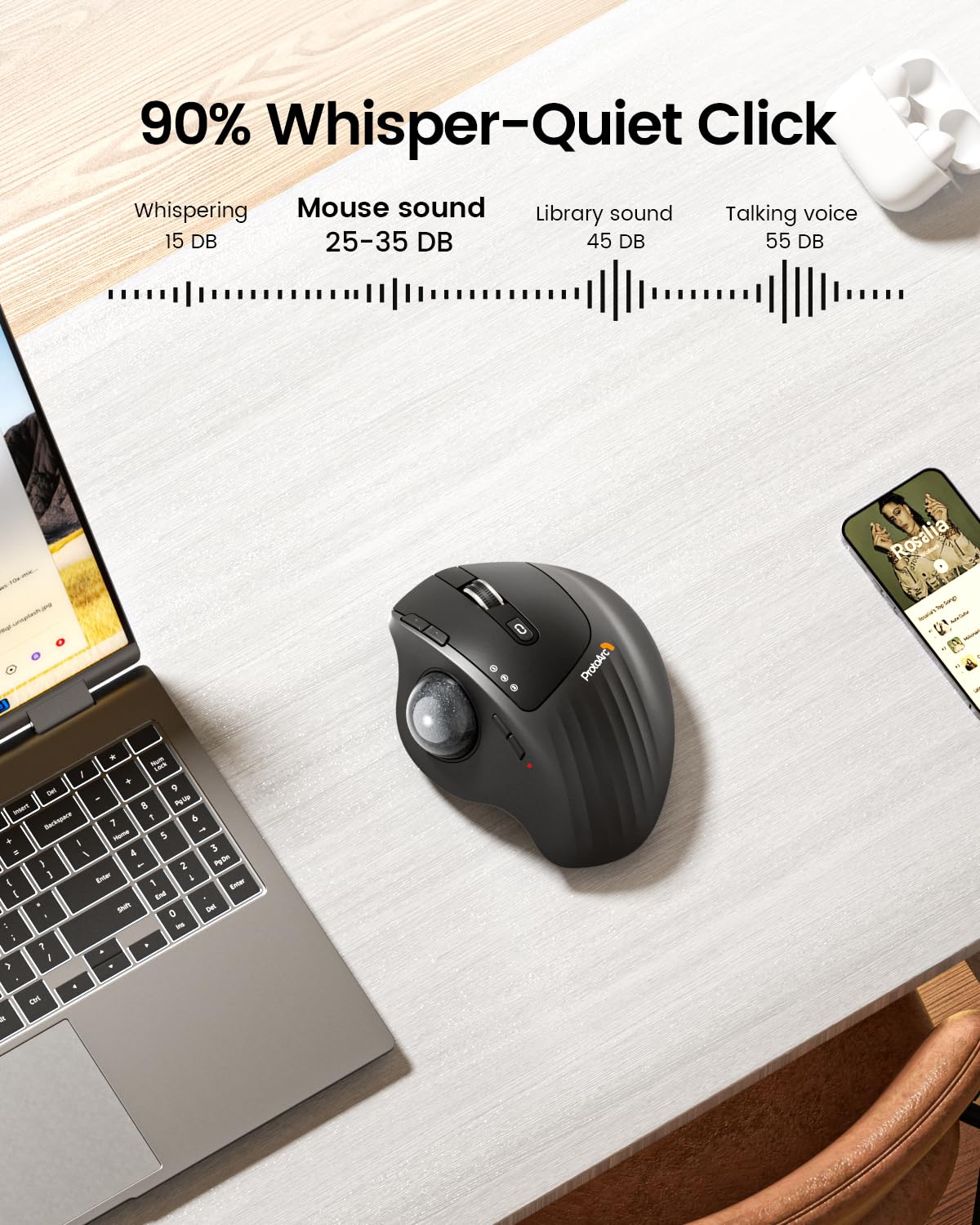 Wireless Rechargeable Gray Trackball Mouse M46691