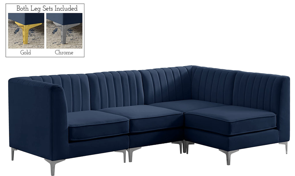 Navy Velvet Modular Sectional with Deep Channel Tufting I437