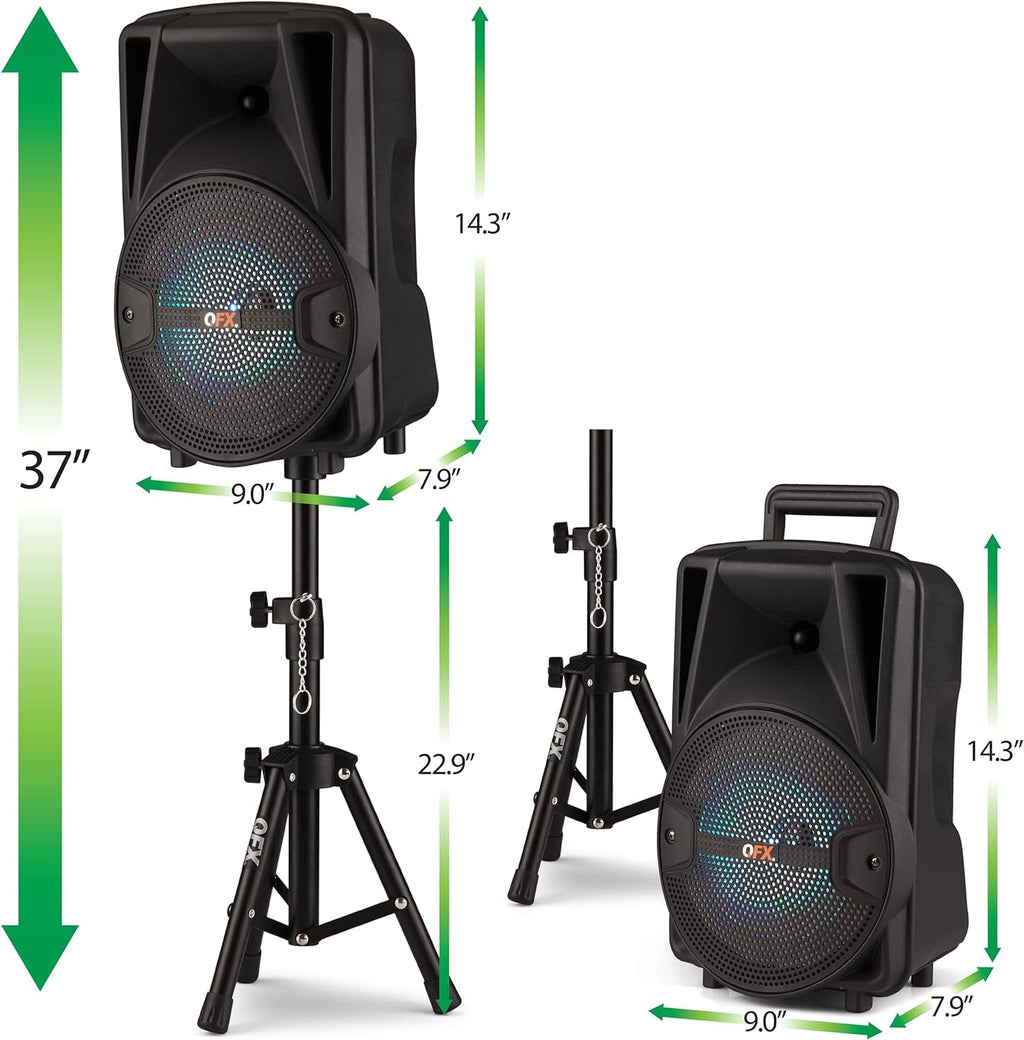 Dual 8" Powered PA Speaker System with Tripod Stands, Wired Mics and Remote U156