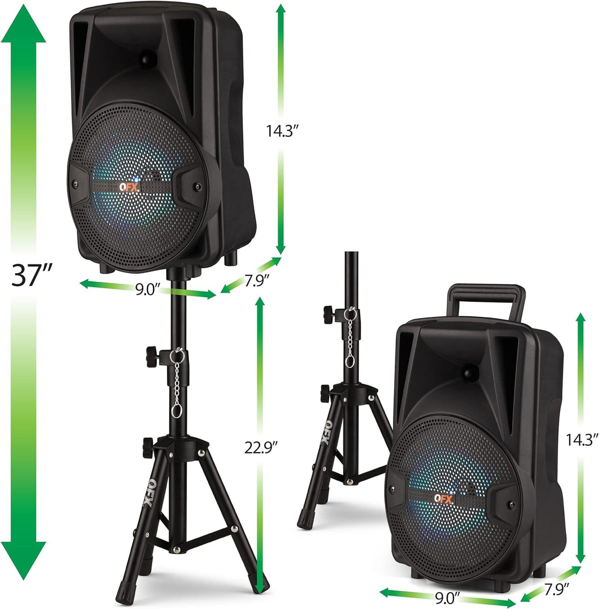 Dual 8" Powered PA Speaker System with Tripod Stands, Wired Mics and Remote U156
