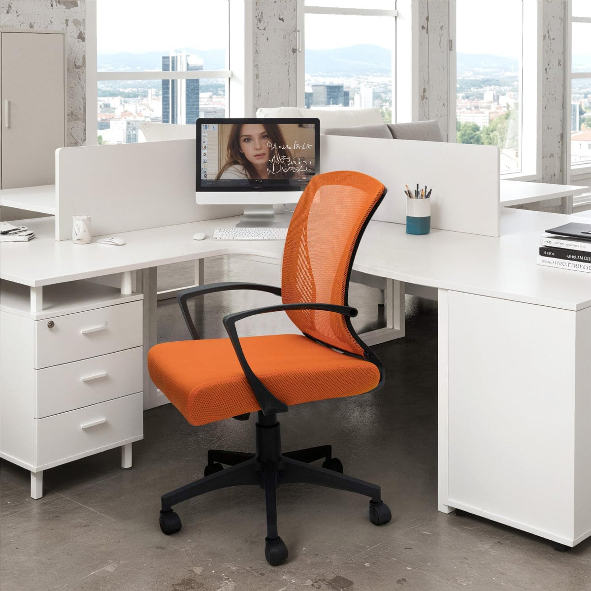 Orange Mesh Ergonomic Office Chair with Armrest X45218