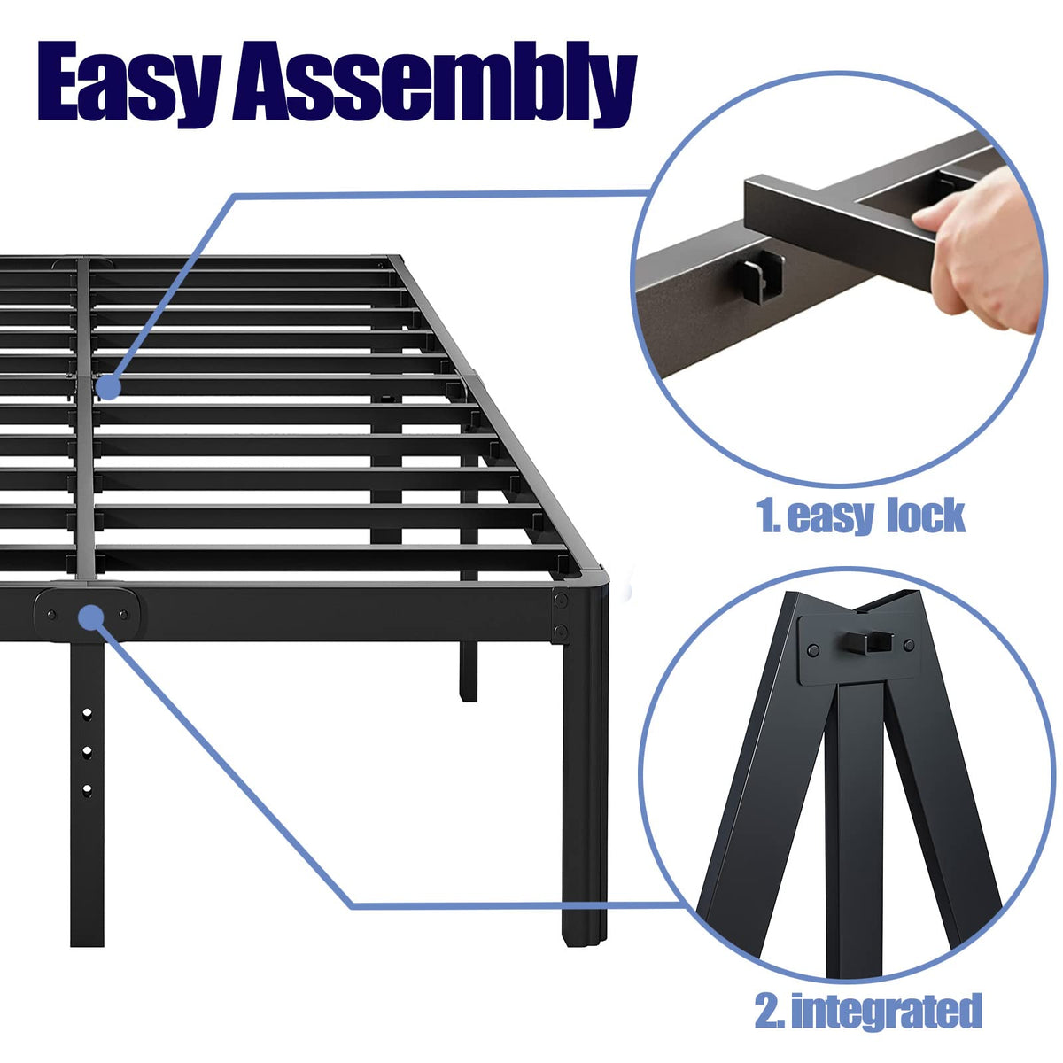 California King Heavy Duty Metal Platform Bed Frame with Round Corners H612
