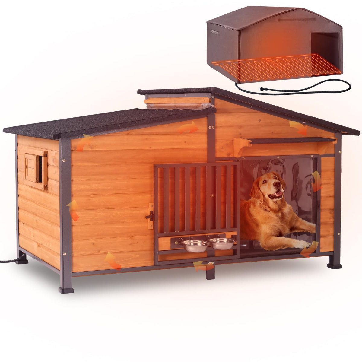 Extra Large Heated Insulated Weatherproof Dog Kennel with Heating Pad H76176