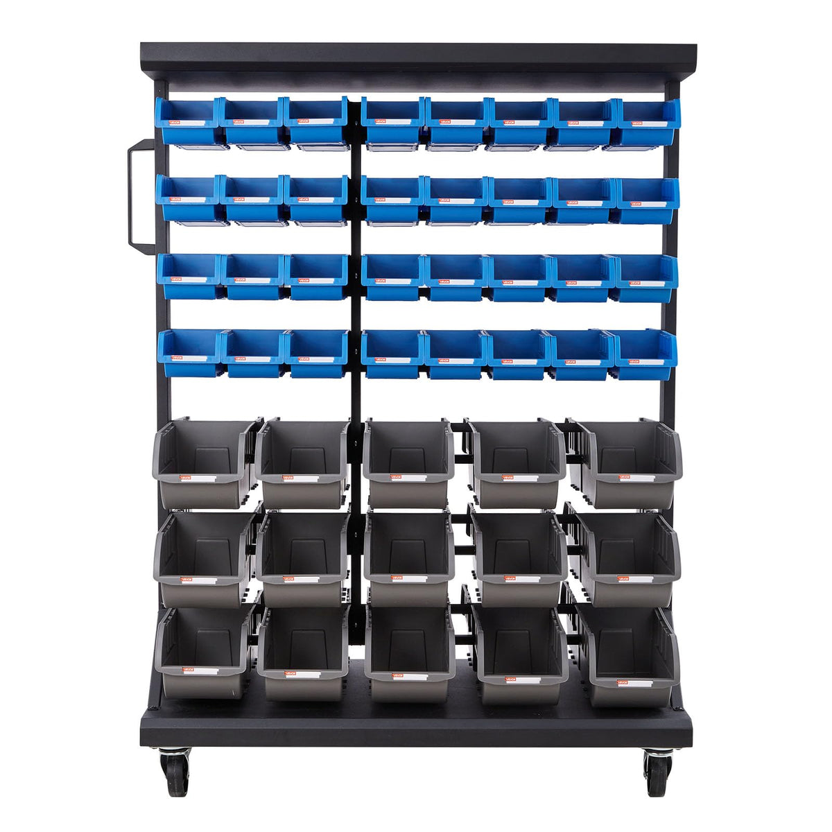 7-Tier Double-Sided Rolling Bin Storage Rack with 94 Plastic Bins M4346