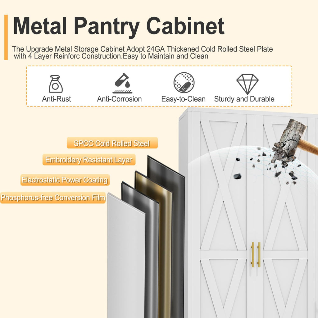 61" Metal Kitchen Pantry Storage Cabinet with 2 Doors and 3 Adjustable Shelves J768