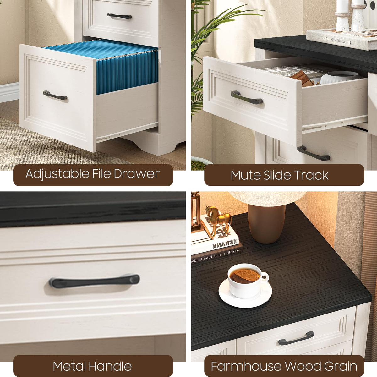 Black Wood Executive Desk with 2 File Drawers and 5 Storage Cabinets S939