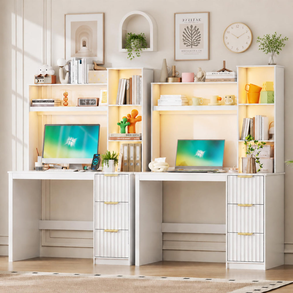 40” White Home Office Desk with Hutch and Drawers B558
