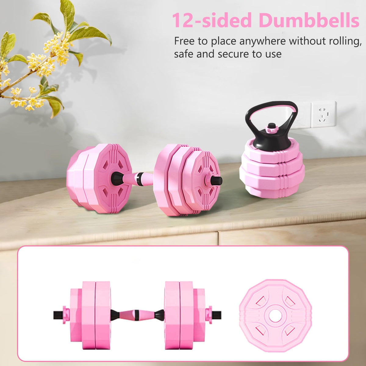 Adjustable Dumbbells Set 2 in 1 Free Weights Dumbbell Barbell Set Y501266
