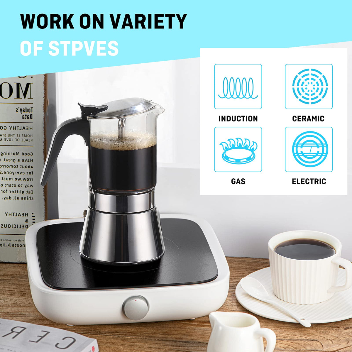 Induction Stovetop Espresso Maker 240ml 6cup J208493