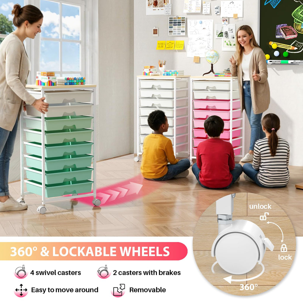 Green Rolling Cart with 8 Drawers D58138