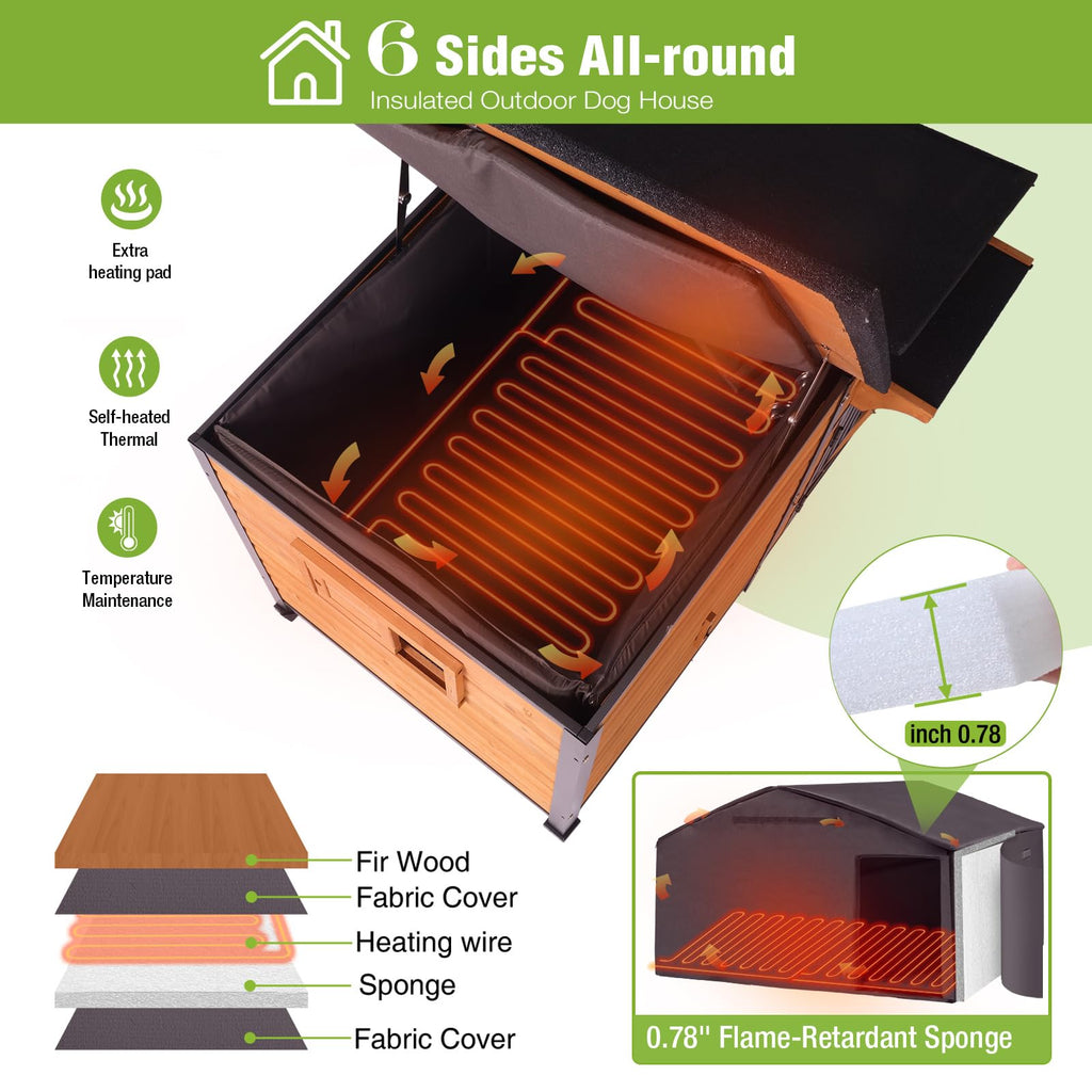 Extra Large Heated Insulated Weatherproof Dog Kennel with Heating Pad H76176