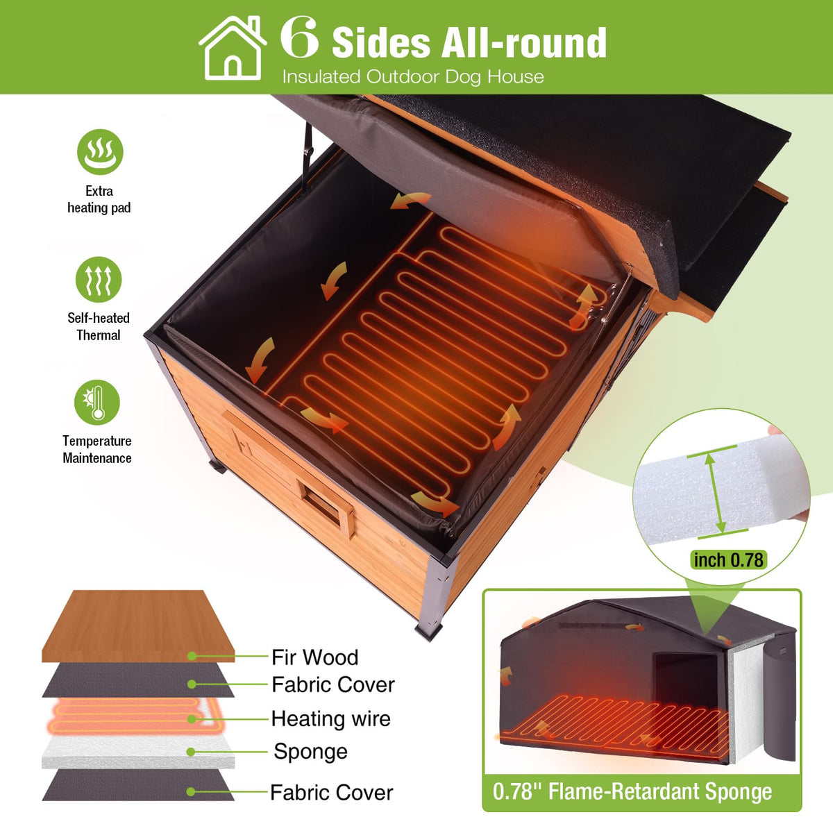 Extra Large Heated Insulated Weatherproof Dog Kennel with Heating Pad H76176