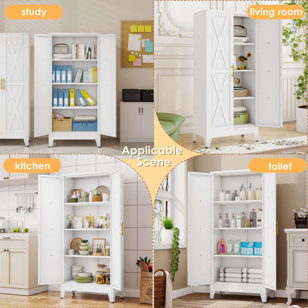 61" Metal Kitchen Pantry Storage Cabinet with 2 Doors and 3 Adjustable Shelves J768