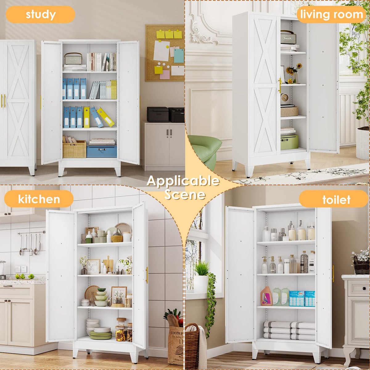 61" Metal Kitchen Pantry Storage Cabinet with 2 Doors and 3 Adjustable Shelves J768