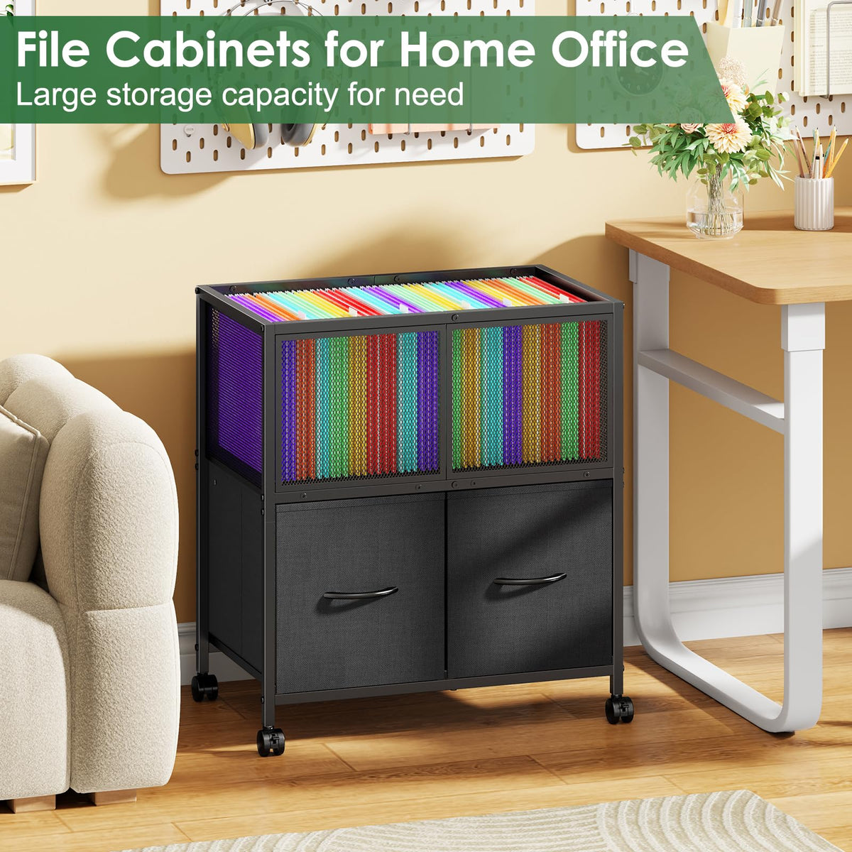 Rolling File Cart with 2 Fabric Drawers E7222