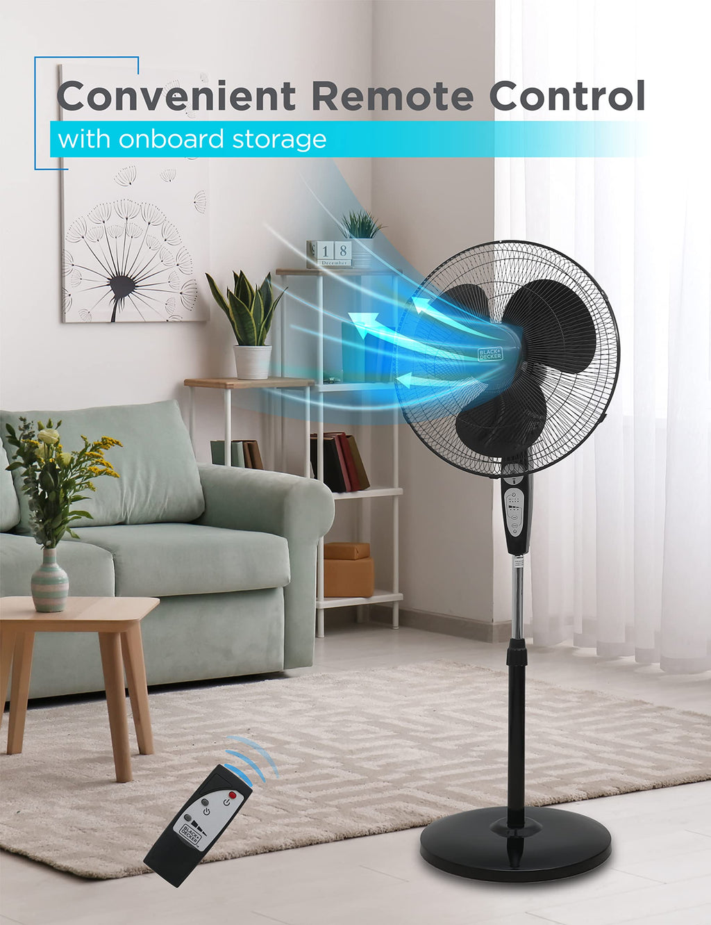 18" Oscillating Pedestal Fan with Remote, Black G211187