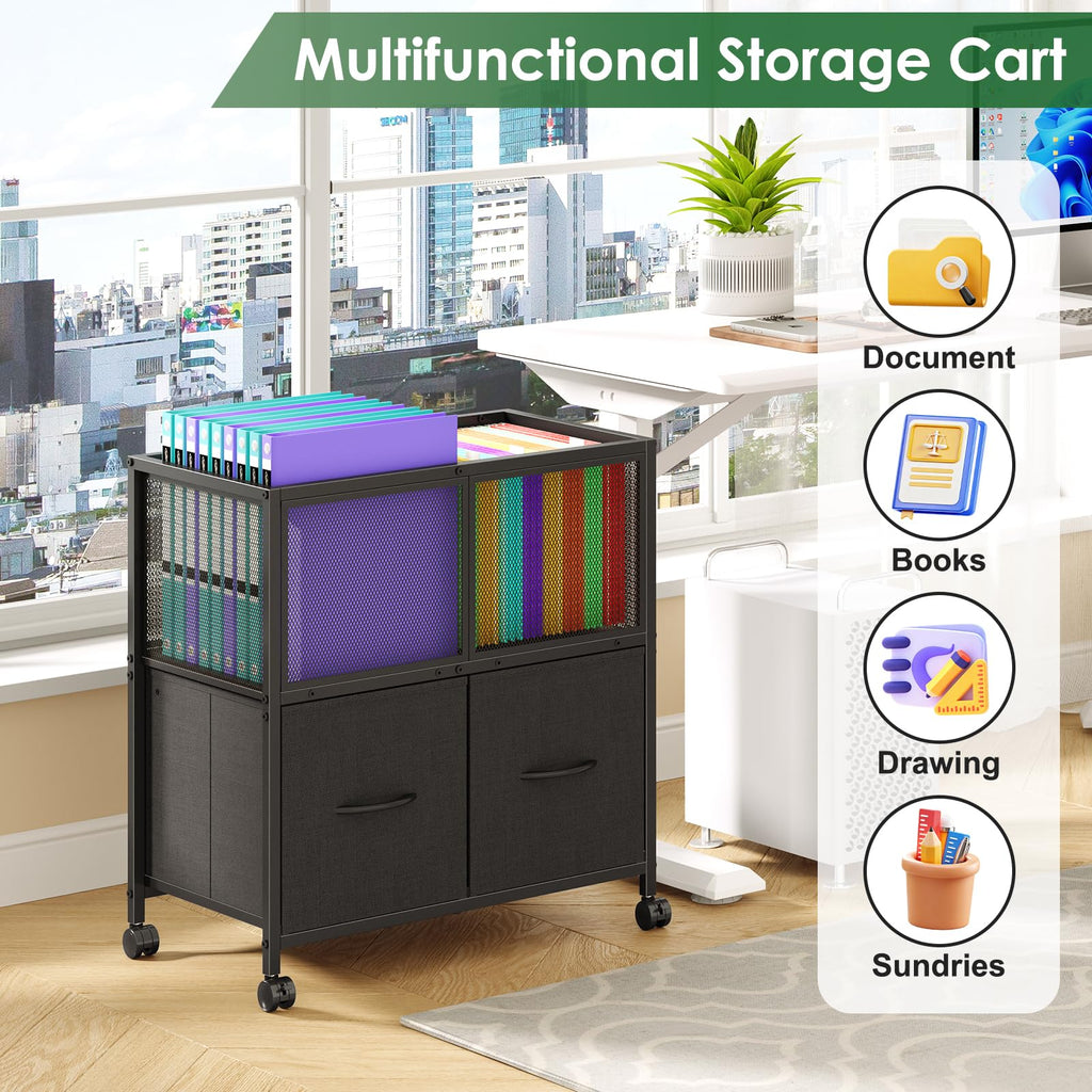 Rolling File Cart with 2 Fabric Drawers E7222