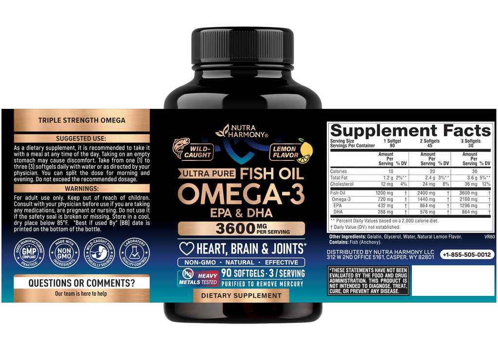 Omega 3 Fish Oil 3600 mg 90 Softgels R1499