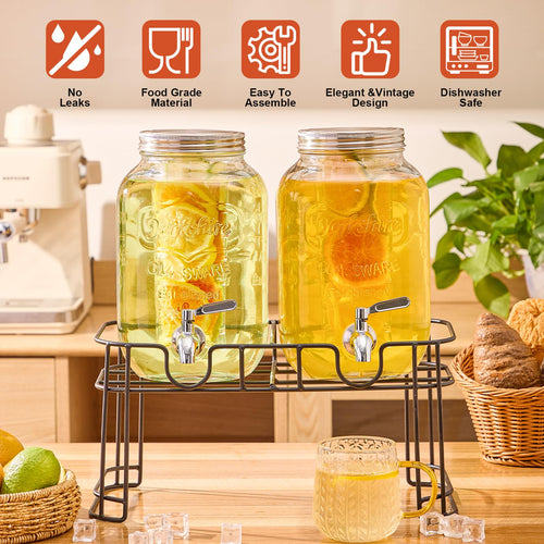 1 Gallon Glass Drink Dispenser with Stand, 2 Pack R99904