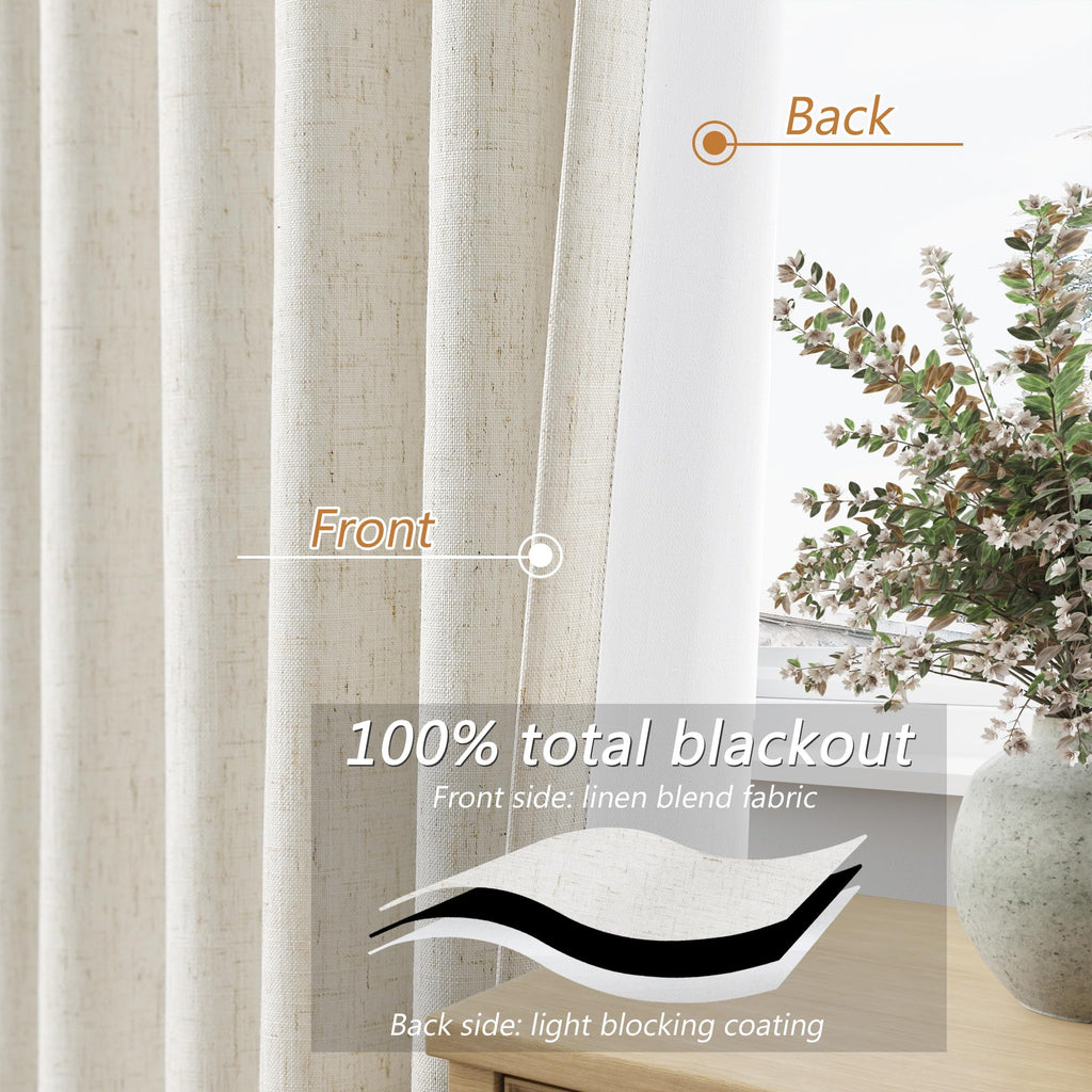 100% Blackout Linen Curtains 108 Inches 2 Panels J772928