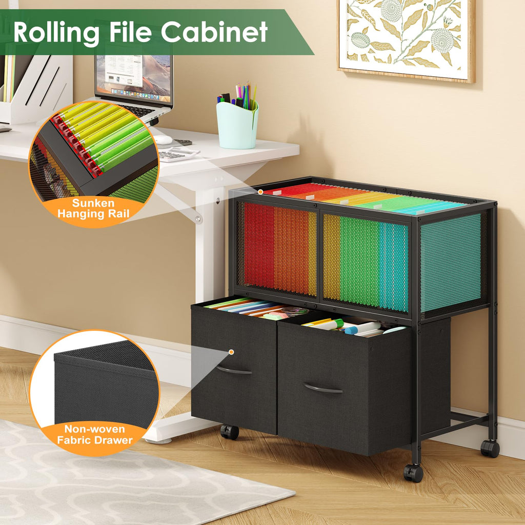 Rolling File Cart with 2 Fabric Drawers E7222