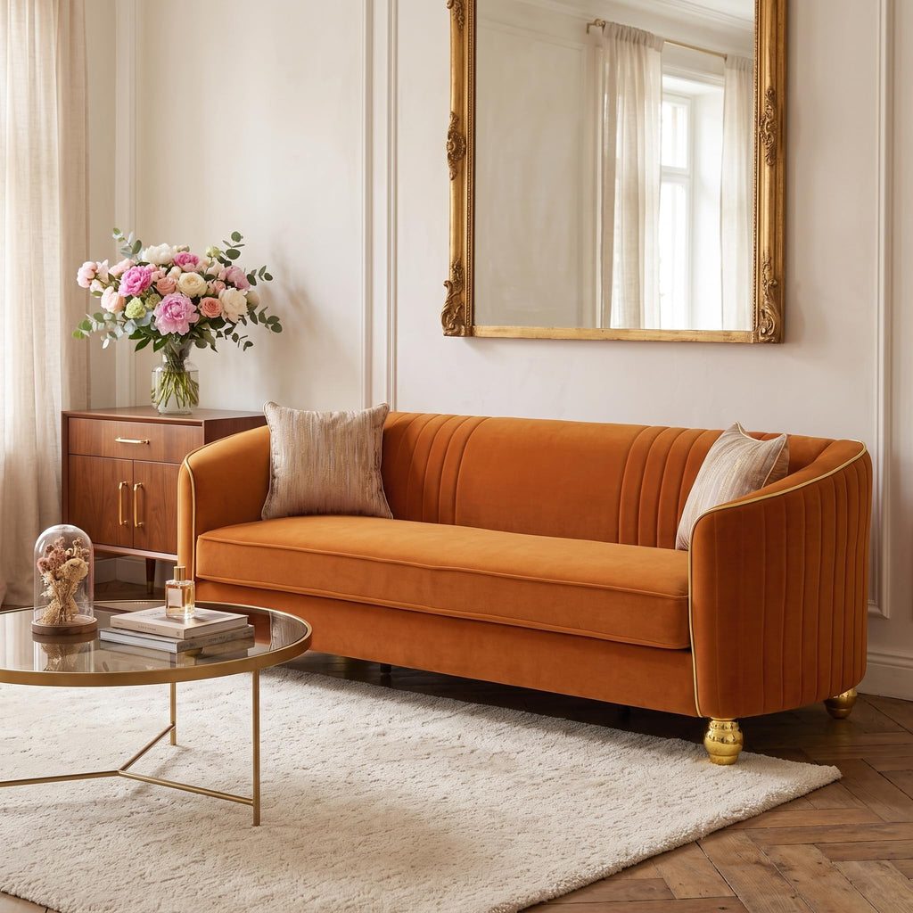 Orange Velvet 3 Seater Sofa U520816