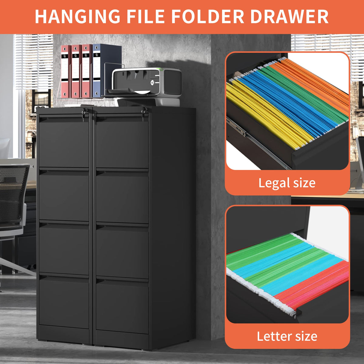 4 Drawer Locking File Cabinet with Wheels V625