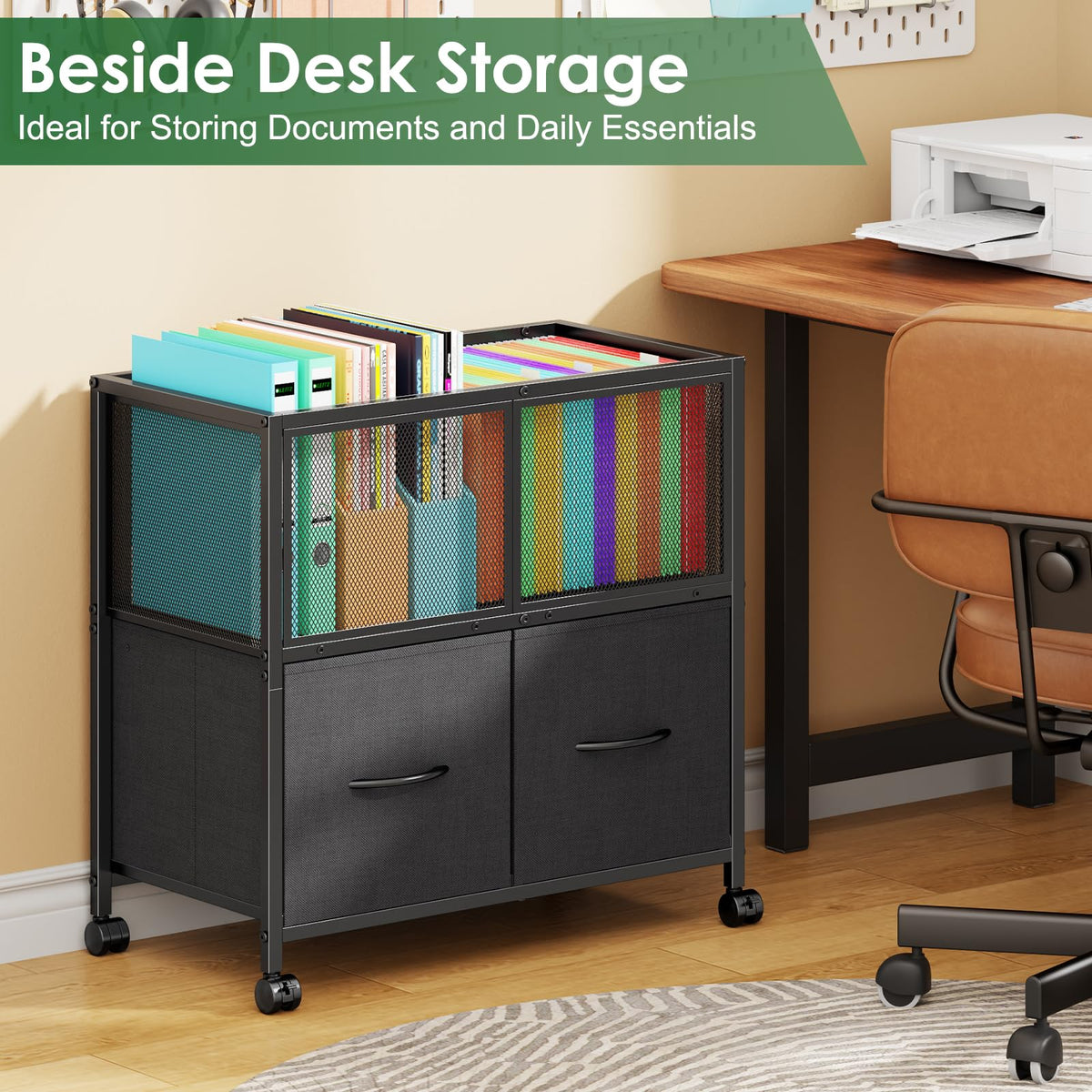 Rolling File Cart with 2 Fabric Drawers E7222