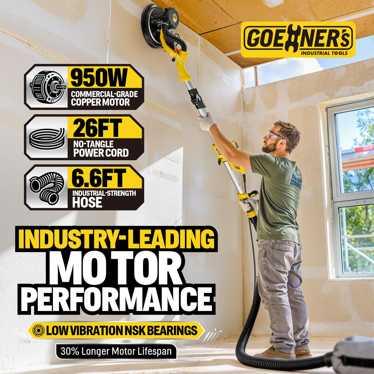 950W Electric Drywall Sander with Vacuum Dust Collector B6752