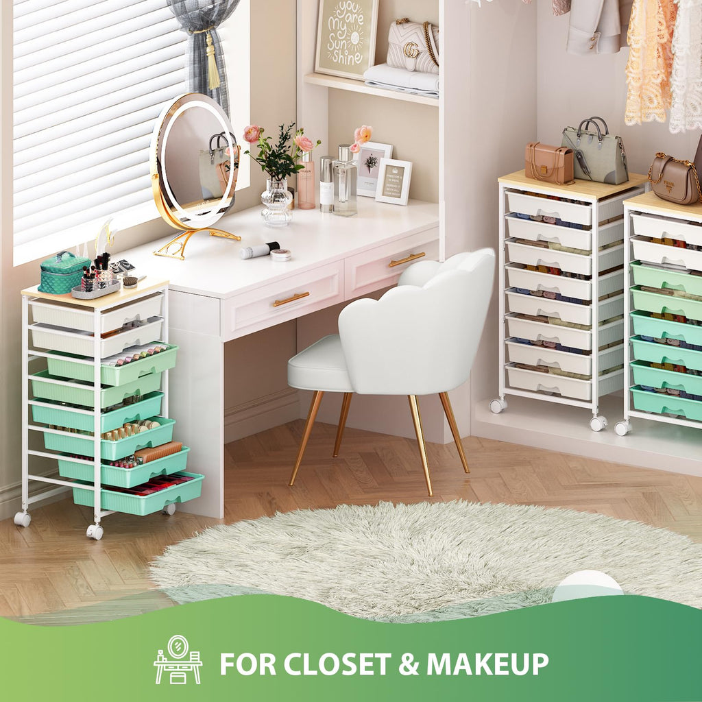 Green Rolling Cart with 8 Drawers D58138