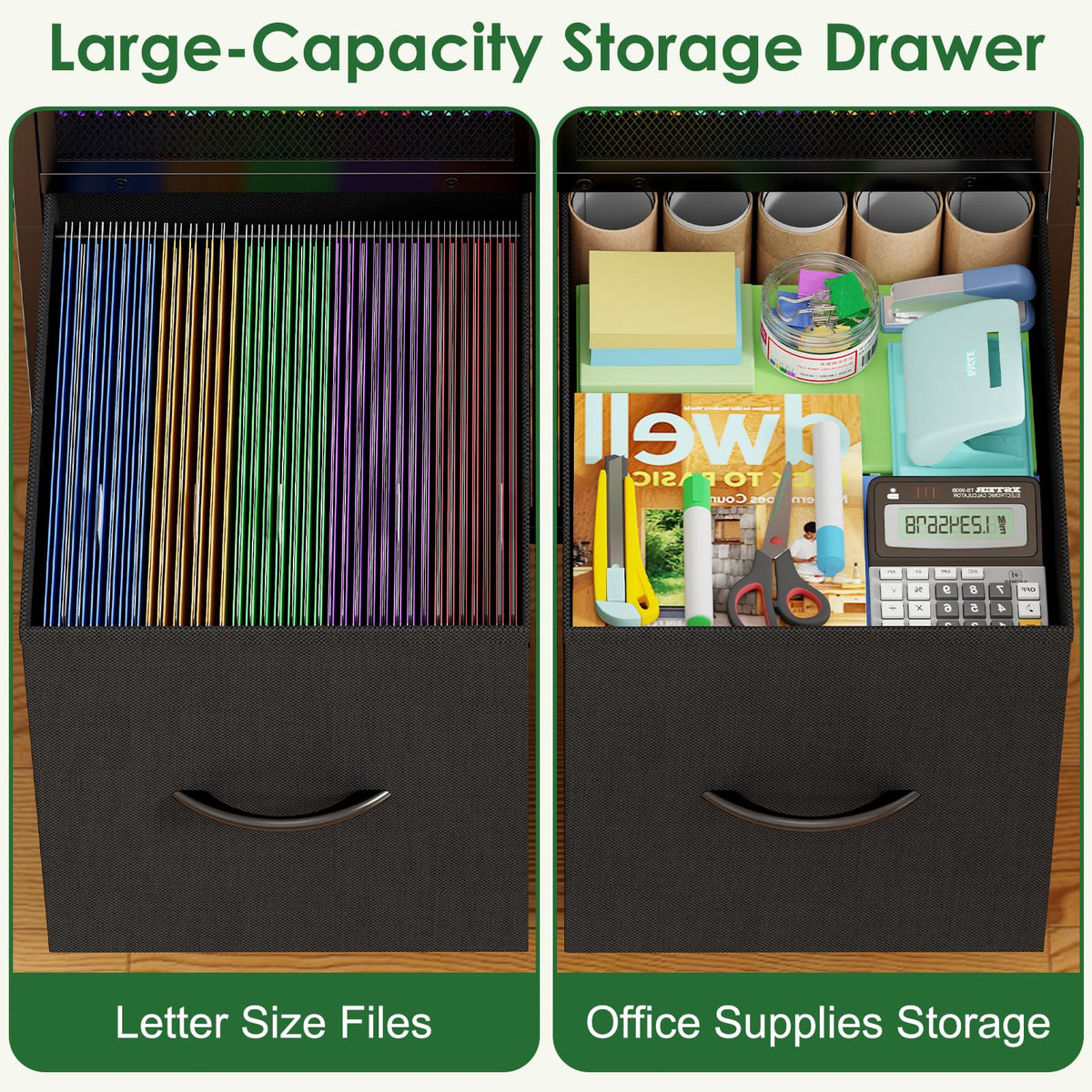 Rolling File Cart with 2 Fabric Drawers E7222